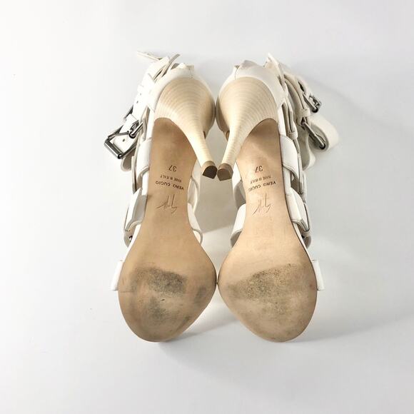 Giuseppe Zanotti Strappy Buckle White Leather Heeled Sandals 37 - Picture 9 of 10